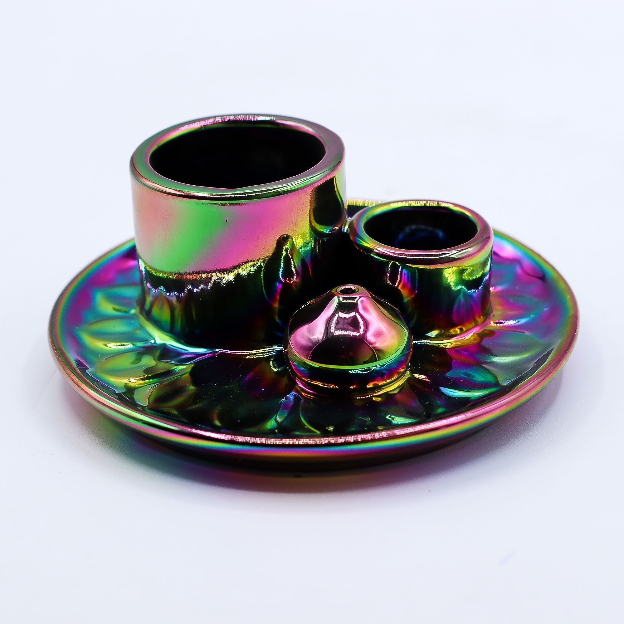 Ceramic Holder for Palo Santo and Incense Metallic Rainbow Mandala