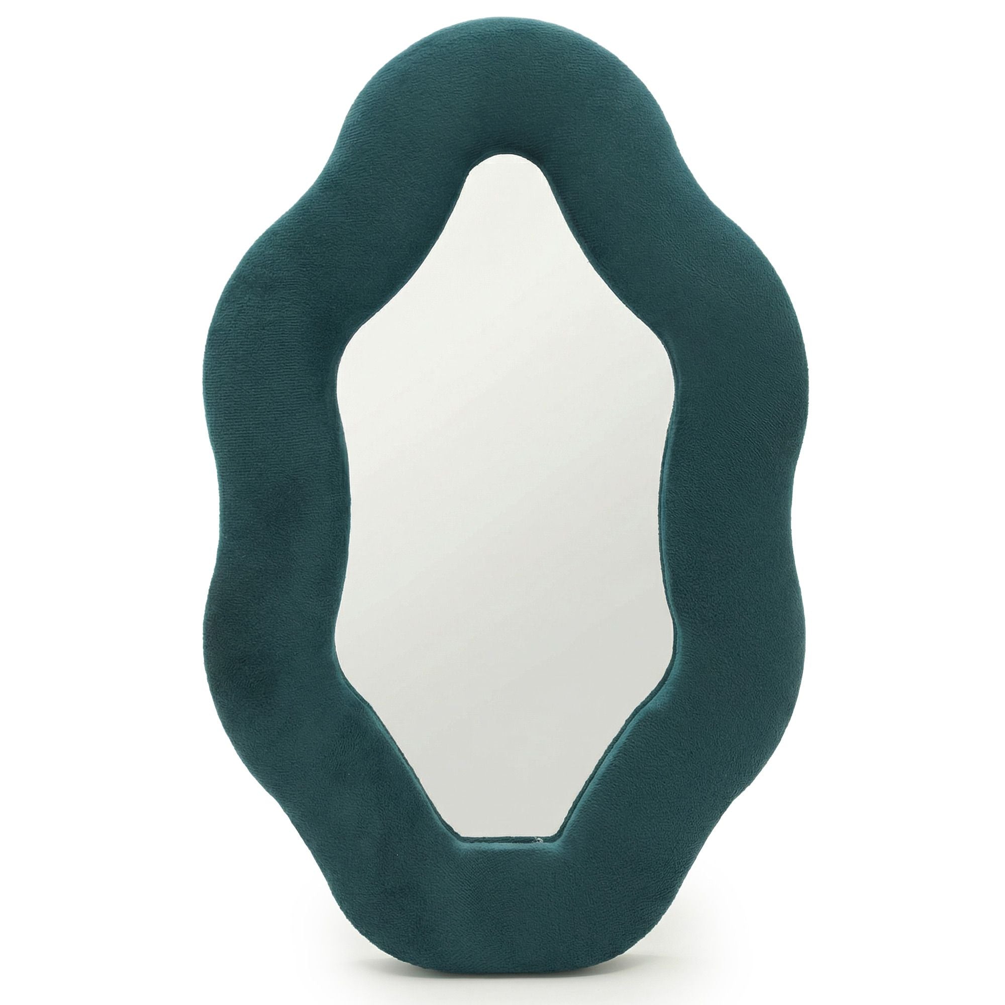 Espelho Ondulado Forma Seixo Oval Turquesa