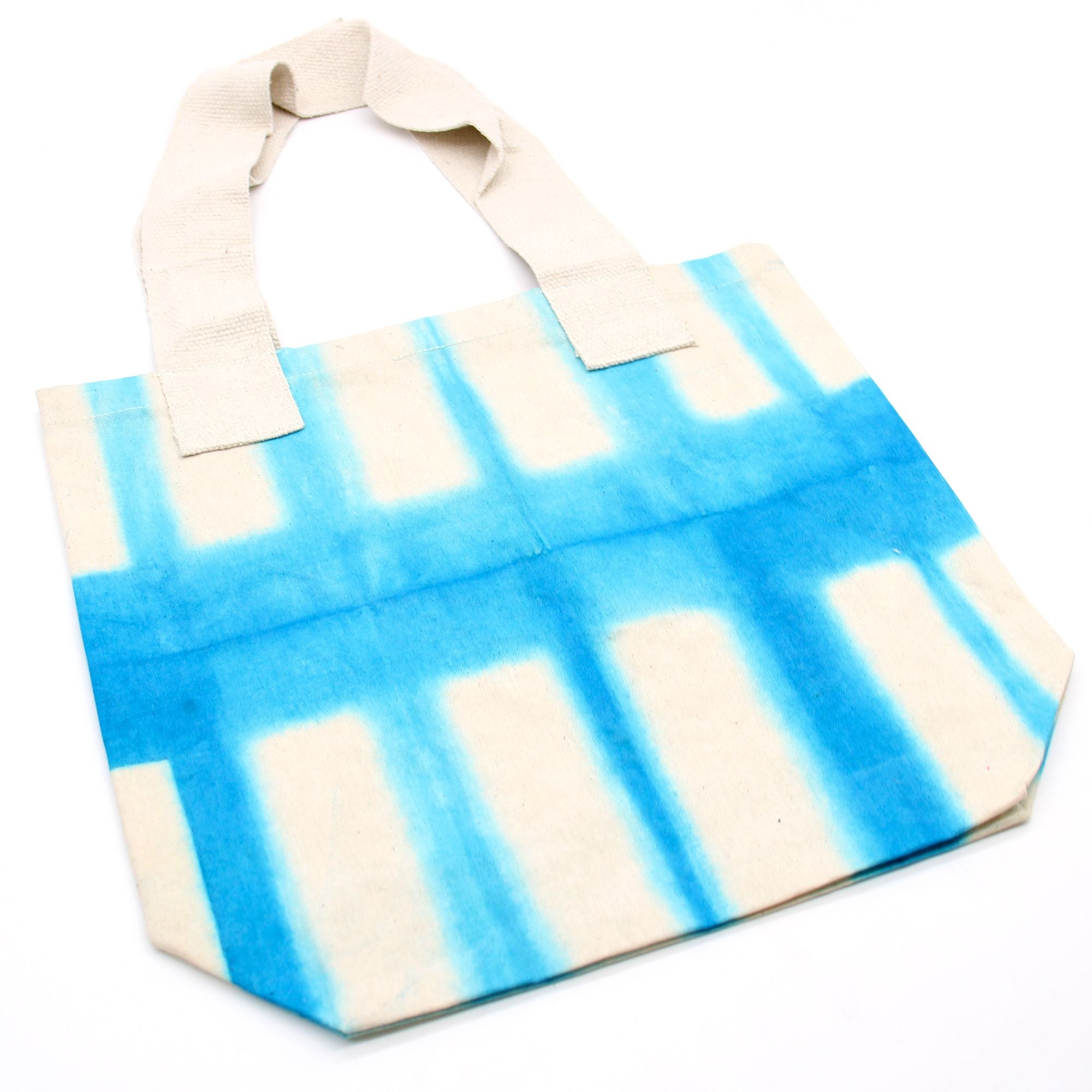 Bolsa de Algodão Natural Tie Dye - Retângulos Azul Claro - Alça Natural