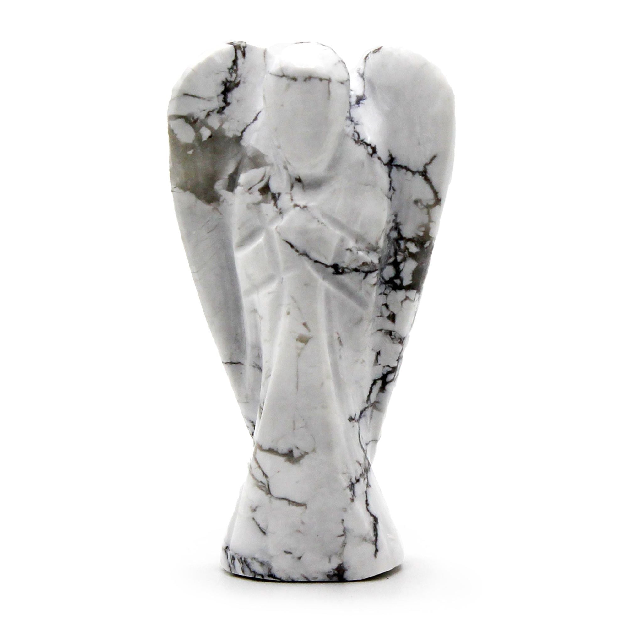 Anjo em Pedra Natural Esculpido à Mão Howlite Branca