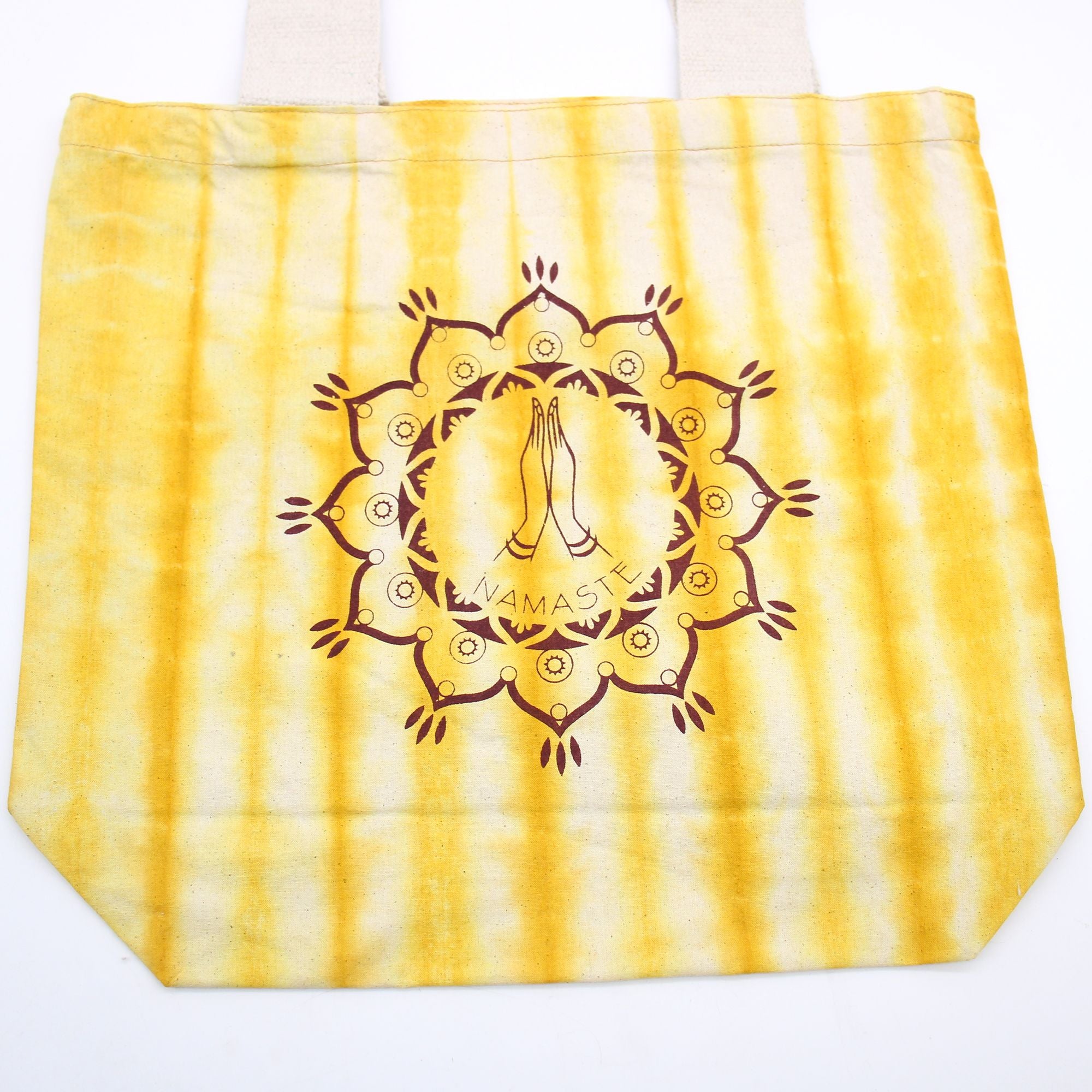 Bolsa de Algodão Tie Dye - Namaste Hands - Amarelo - Alça Natural