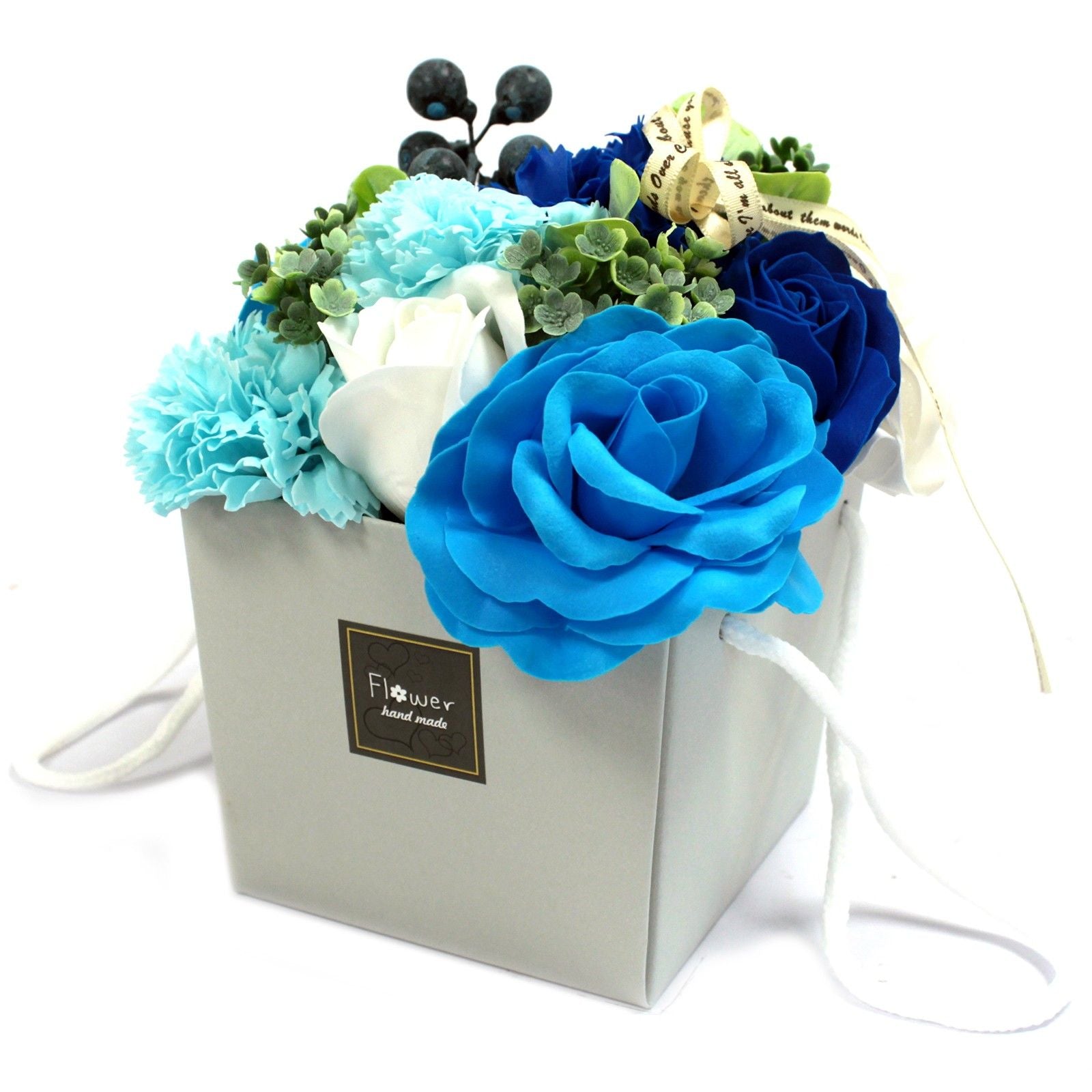 Bouquet de Flores de Sabão - Rosas Azuis e Cravo