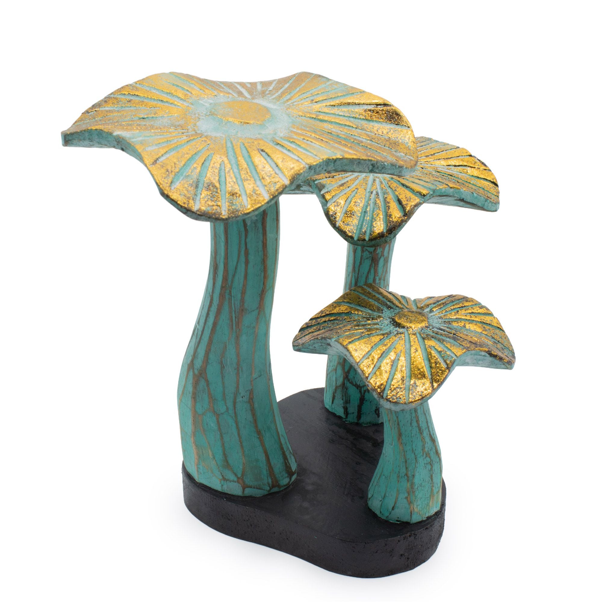 Cogumelo Decorativo Esmaltado Dourado Verde Pequeno (20 x 17 cm)
