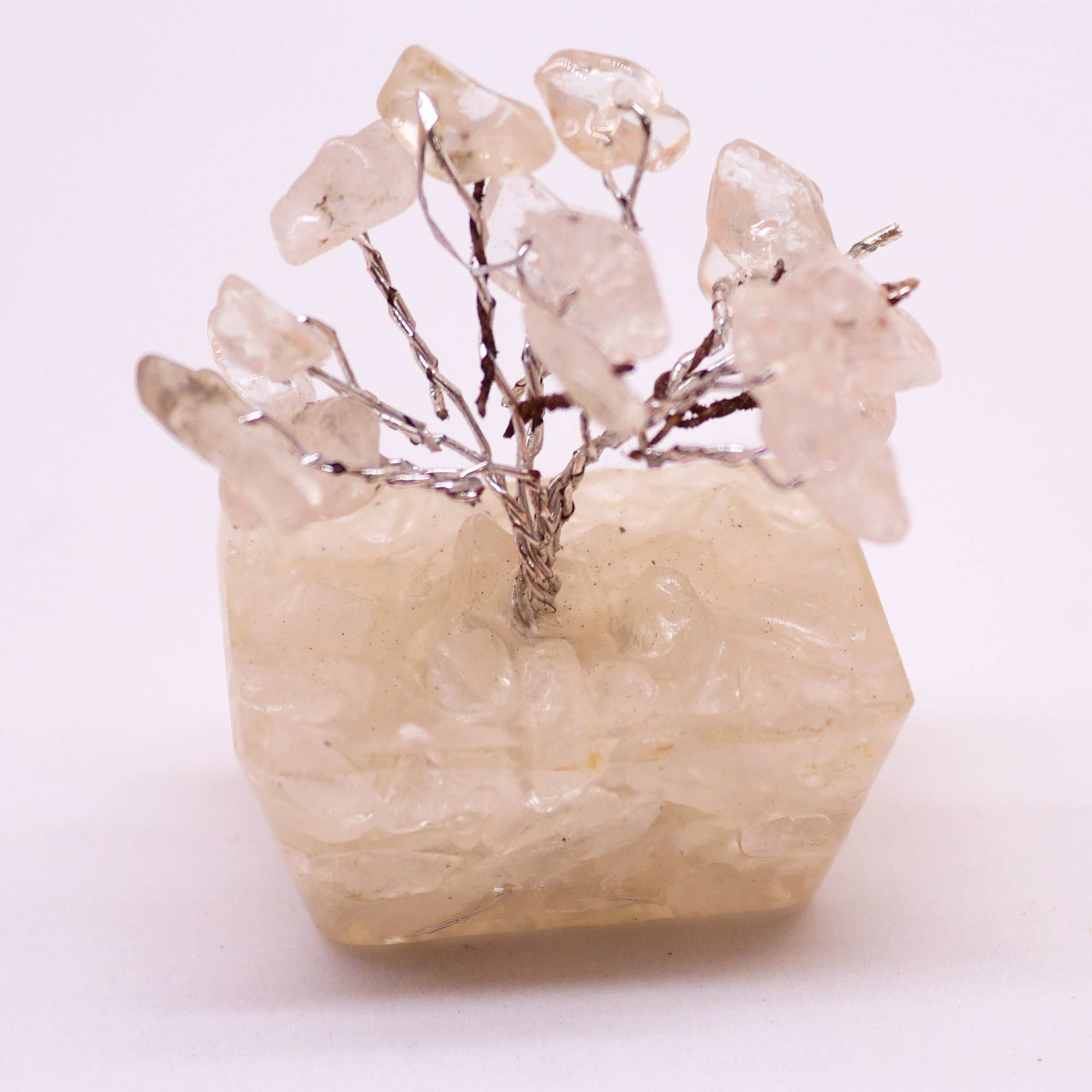 Mini Árvore de Pedras Naturais Base Orgonite Quartzo Transparente (15 Pedras)
