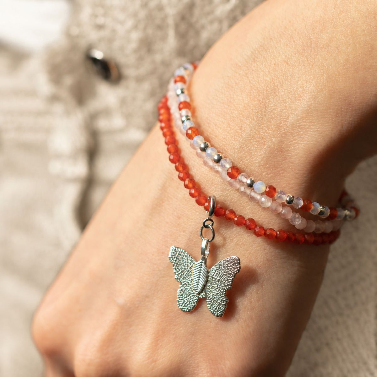 Set of 3 Nymph Spirit Bracelets with Natural Stones - Love and Flame