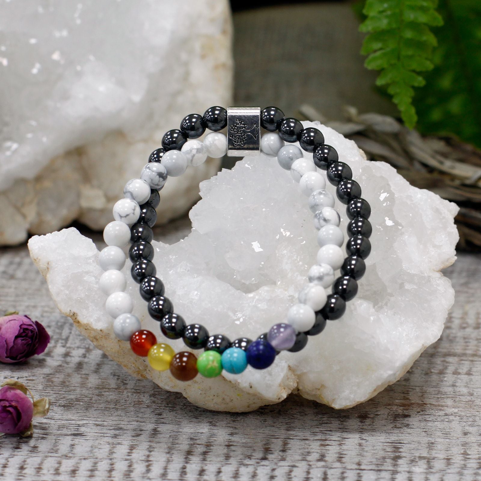 Pulseira Magnética em Pedras Naturais – Howlita Branca Chakra