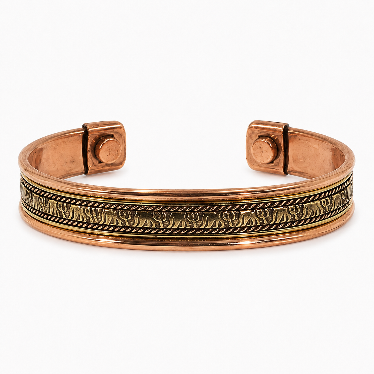 Pulseira em Cobre com Ímanes e Padrão Gravado