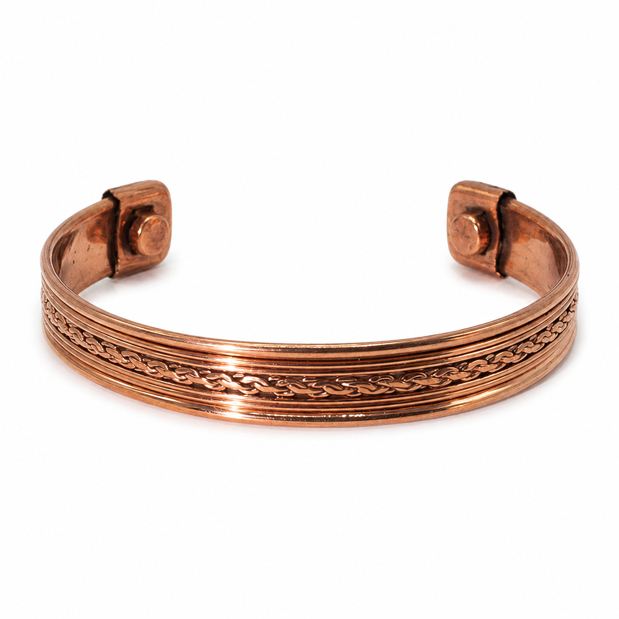 Pulseira em Cobre com Ímanes e Padrão Gravado
